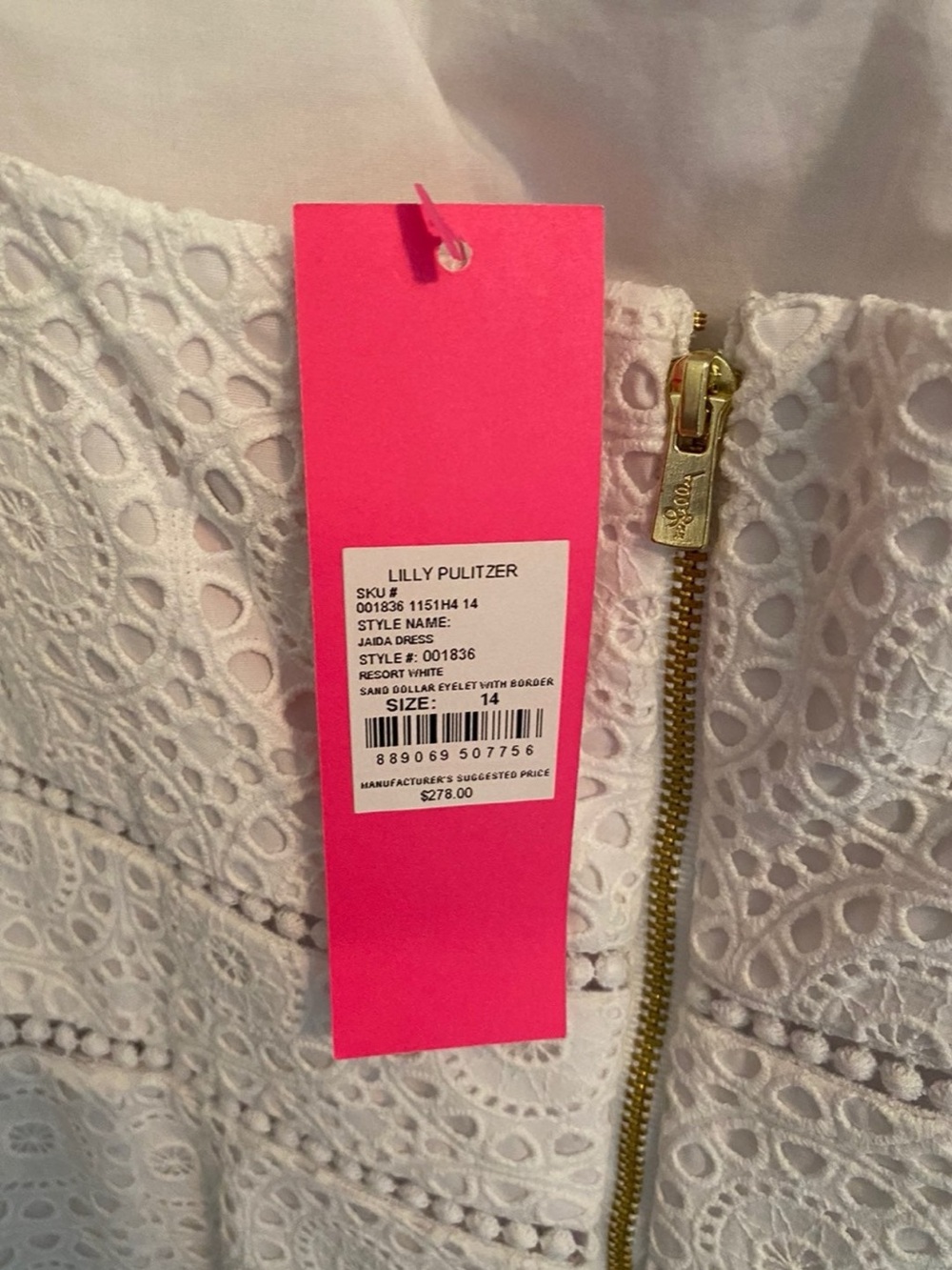 Lilly Pulitzer White Eyelet Dress with Gold Zipper Jaida 14